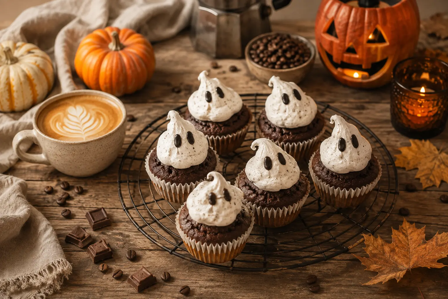 Receta magdalenas de café y chocolate con fantasmas de merengue