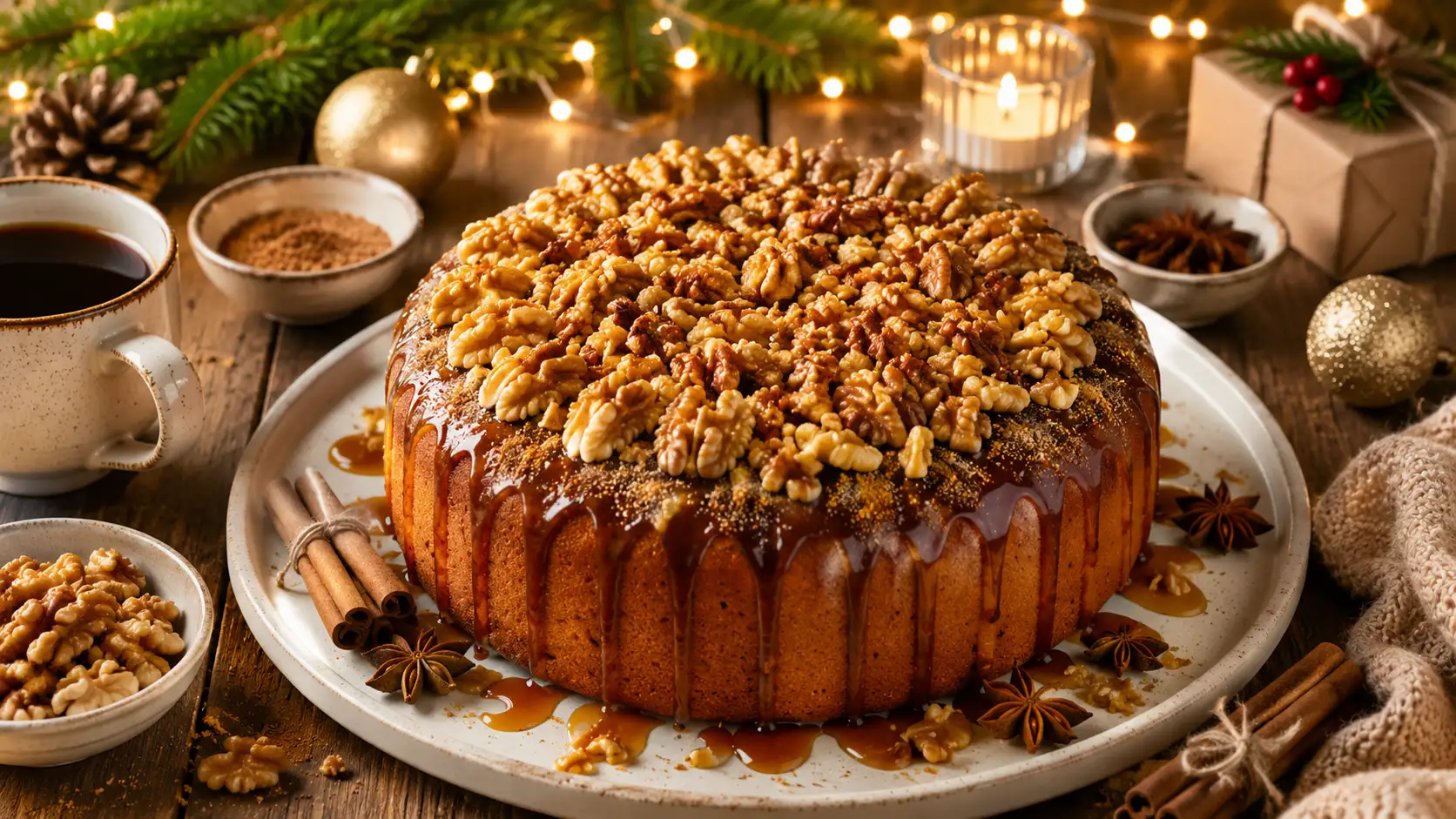 Receta pastel de navidad con café y nueces
